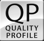 A square silver icon featuring the bold black letters QP with the words QUALITY PROFILE underneath.